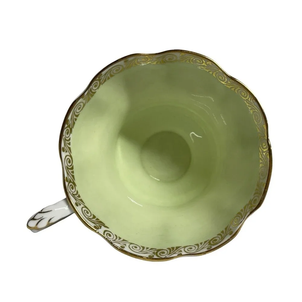 Royal Albert Green Park Series Teacup Saucer Set England Mint Pink Rose 14k Gold